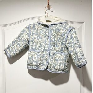 Zara Kids Blue and White Floral Floral Padded Jacket EUC 12-18 months